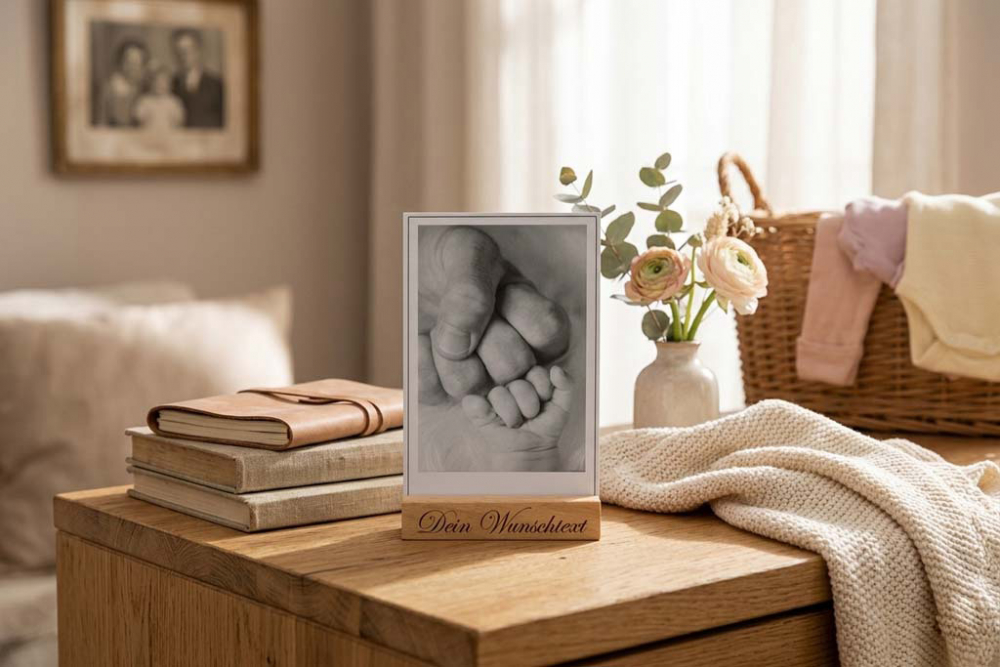 Personalisierter Kartenhalter Mini aus unbehandeltem Buchenholz – ideal für Hochzeiten und Events