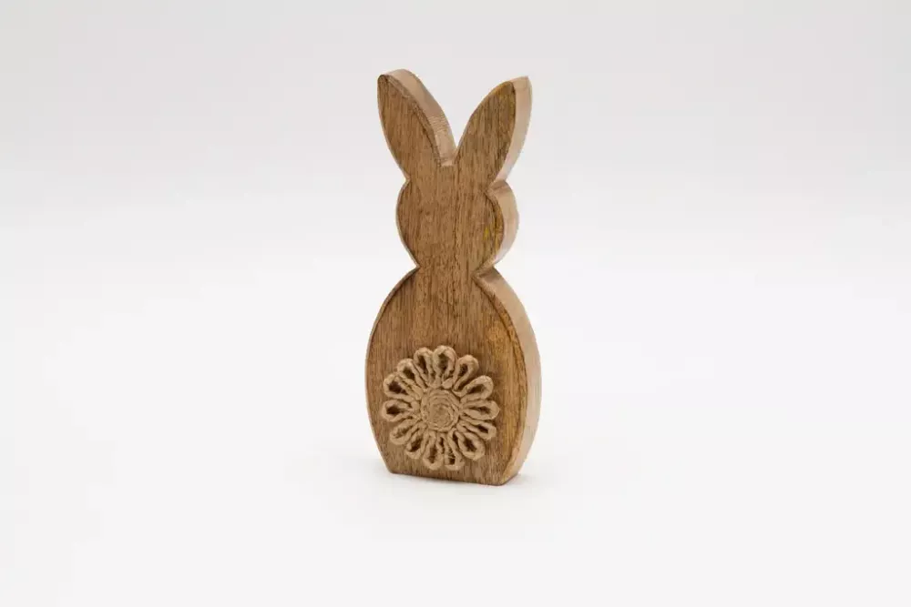 Wohnaccessoire Hase Mangoholz mit Blume Geschenkidee Frühling bestellen