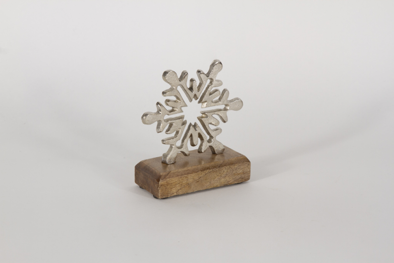 Schneeflocke auf Sockel aus Metall 12 cm