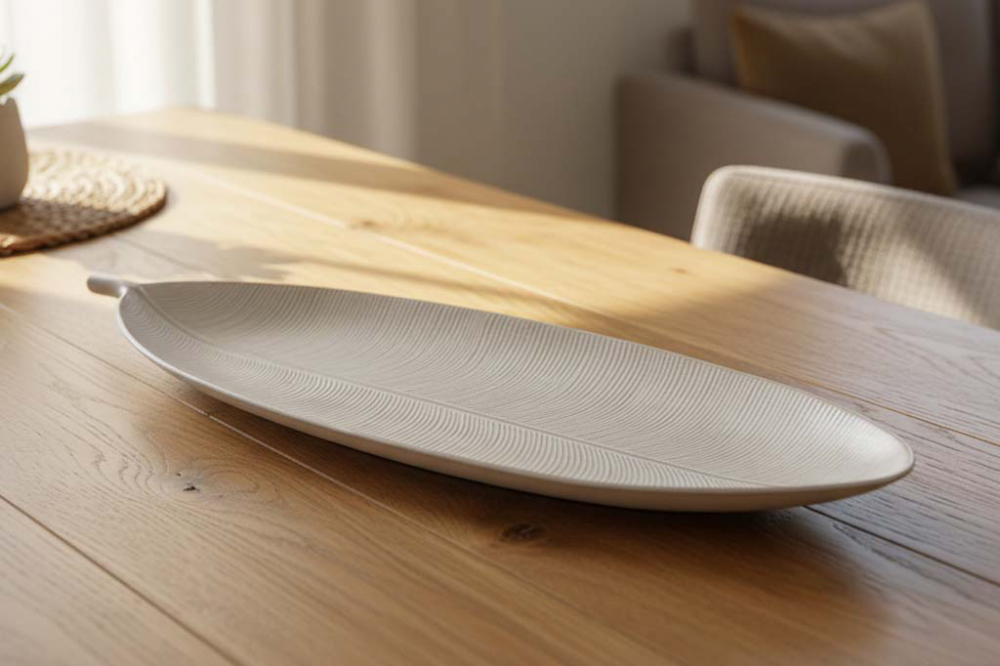 Weiße Holzschale in Blattform – dekorative Holzschale aus Holz weiß