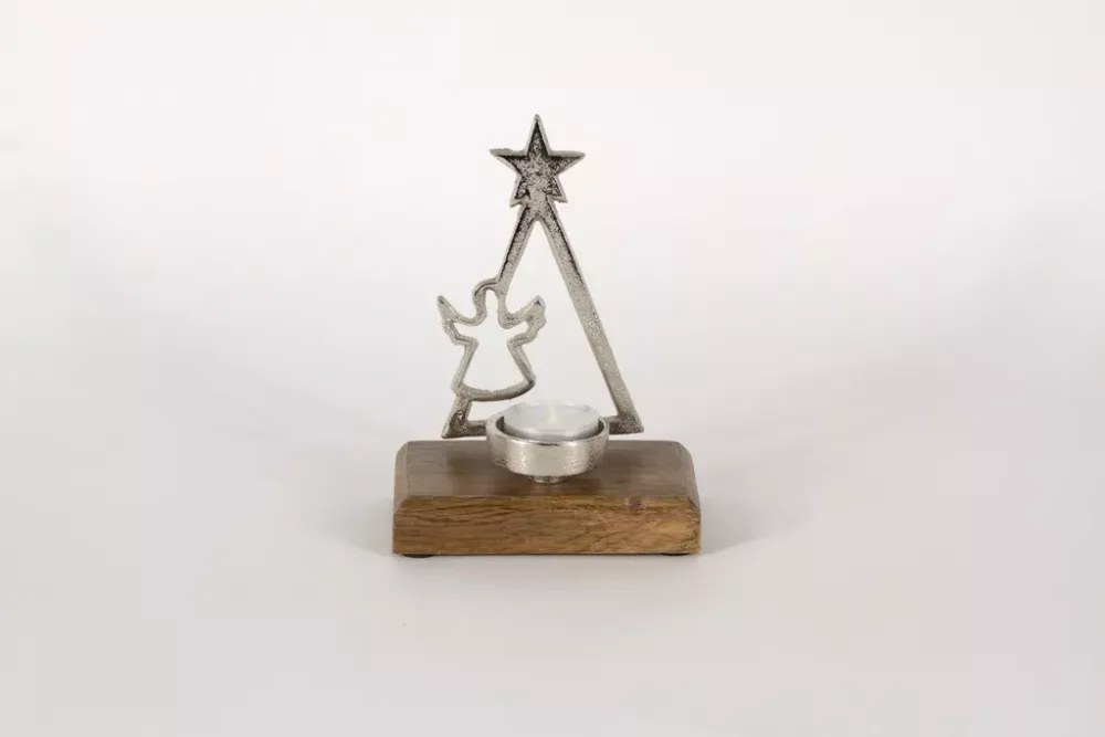 Teelichthalter Tannenbaum aus Metall Engel