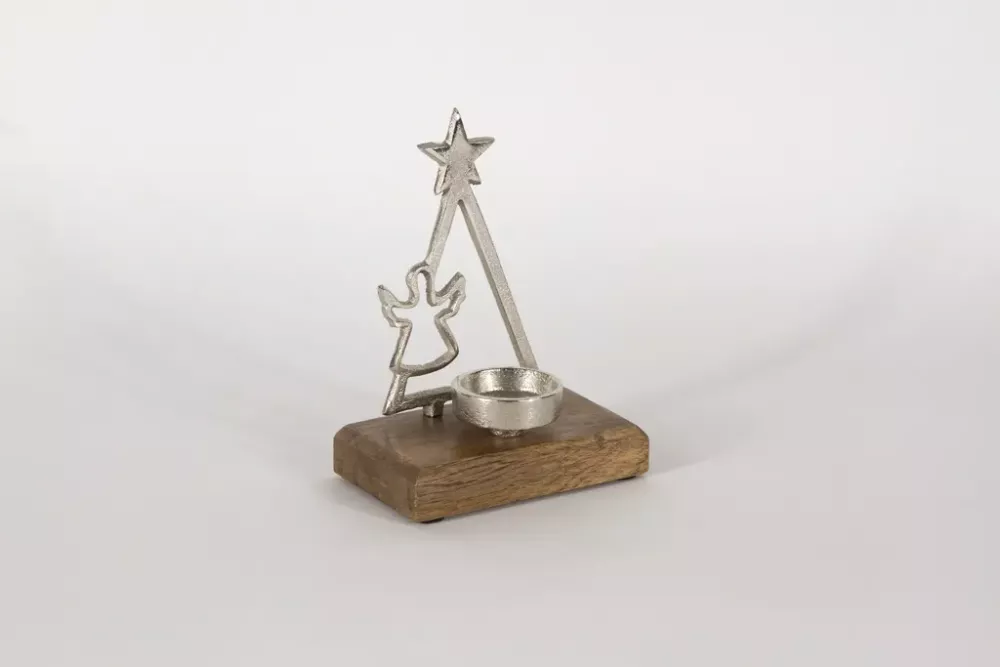 Teelichthalter Tannenbaum aus Metall Engel