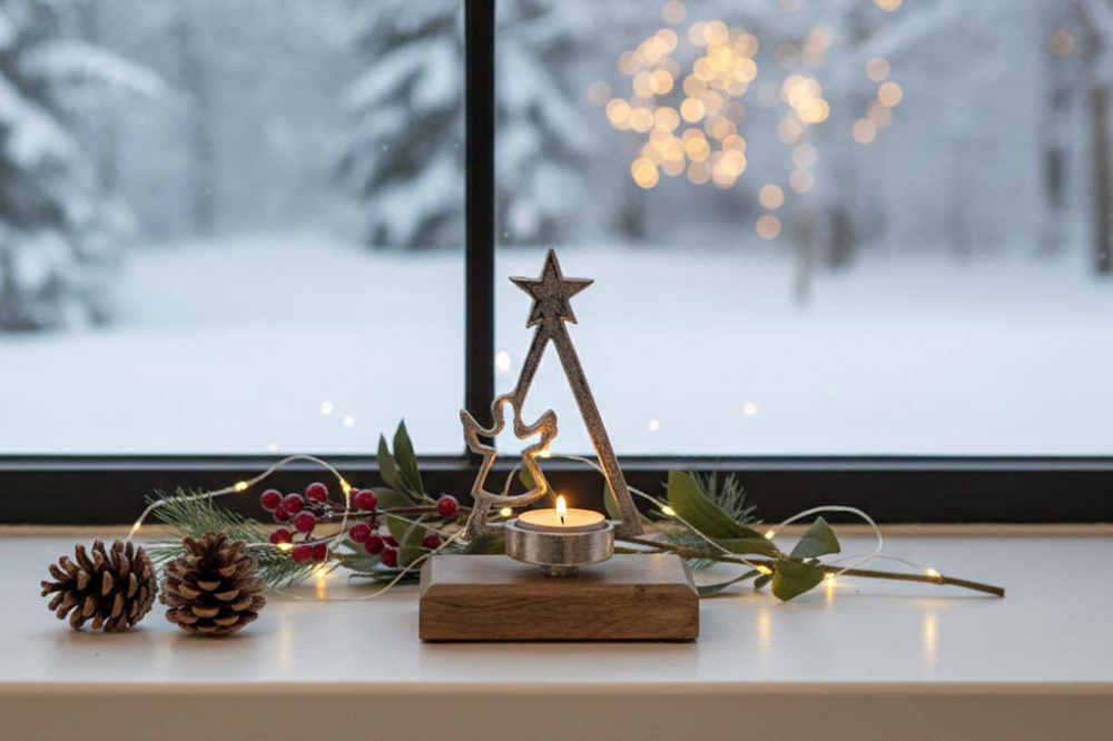 Teelichthalter Tannenbaum aus Metall Engel