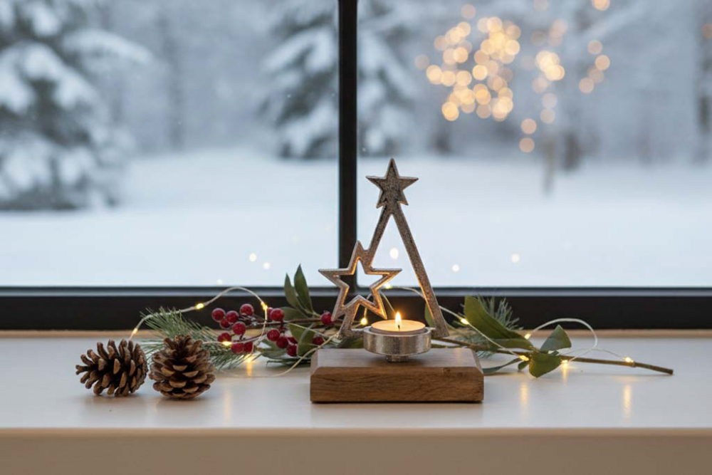 Teelichthalter Tannenbaum aus Metall Stern