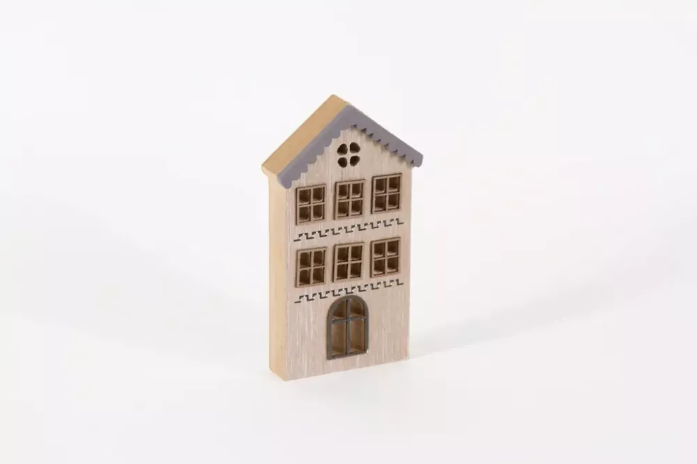 Naturfarbenes MDF Holzhaus 15 cm – perfekt für Regal oder Fenster