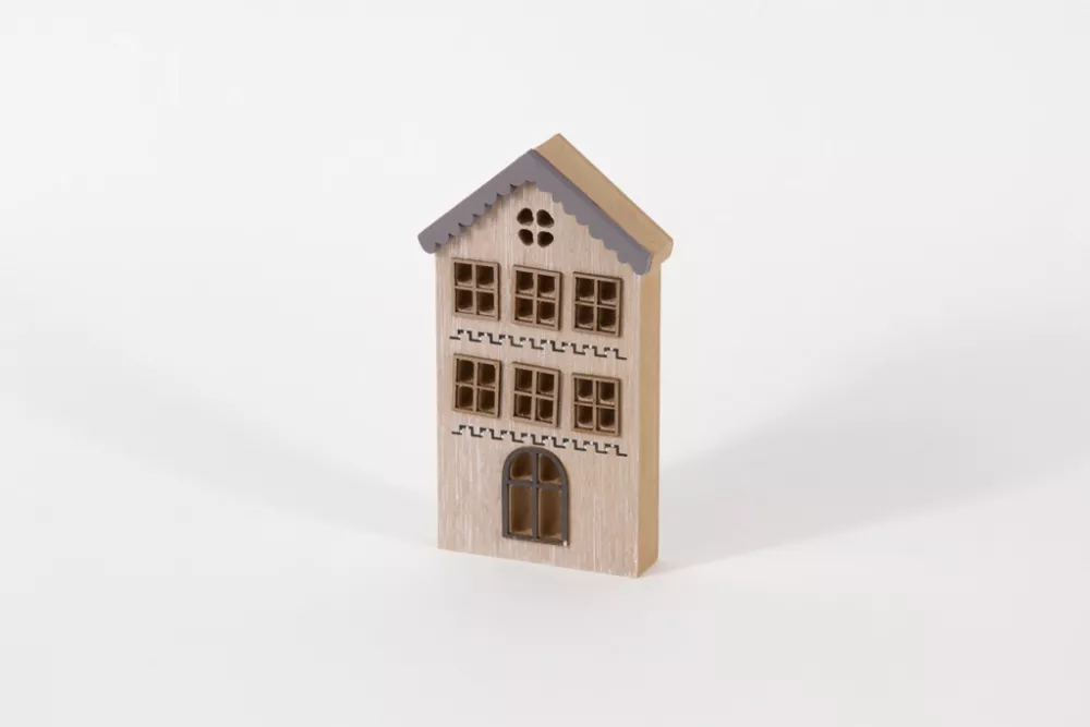 Dekoratives Holzhaus aus MDF 15 cm im natürlichen Holzton