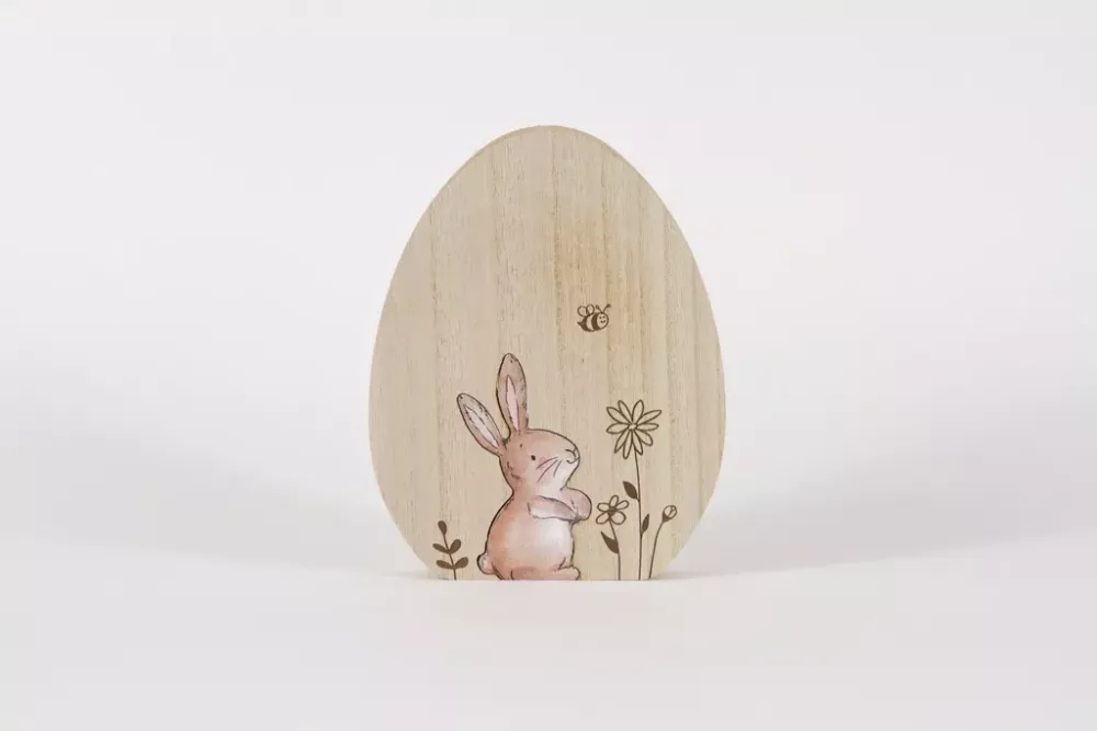 Ei aus Holz mit Hase - natur