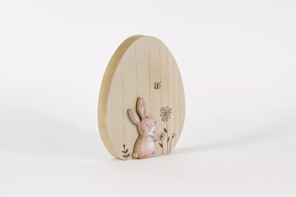 Ei aus Holz mit Hase - natur