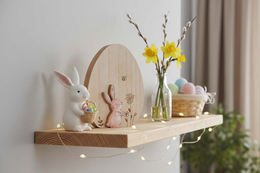 Ei aus Holz mit Hase - natur