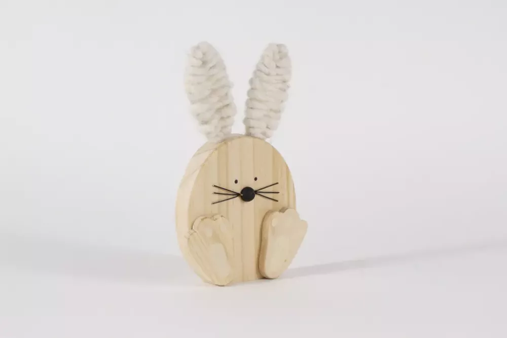 weisser Holz Hase natürliche Frühlingsdeko Geschenkidee