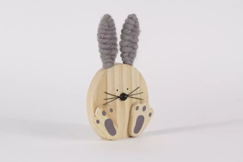 Hase aus Holz grau natürliche Dekoration Geschenkidee Ostern