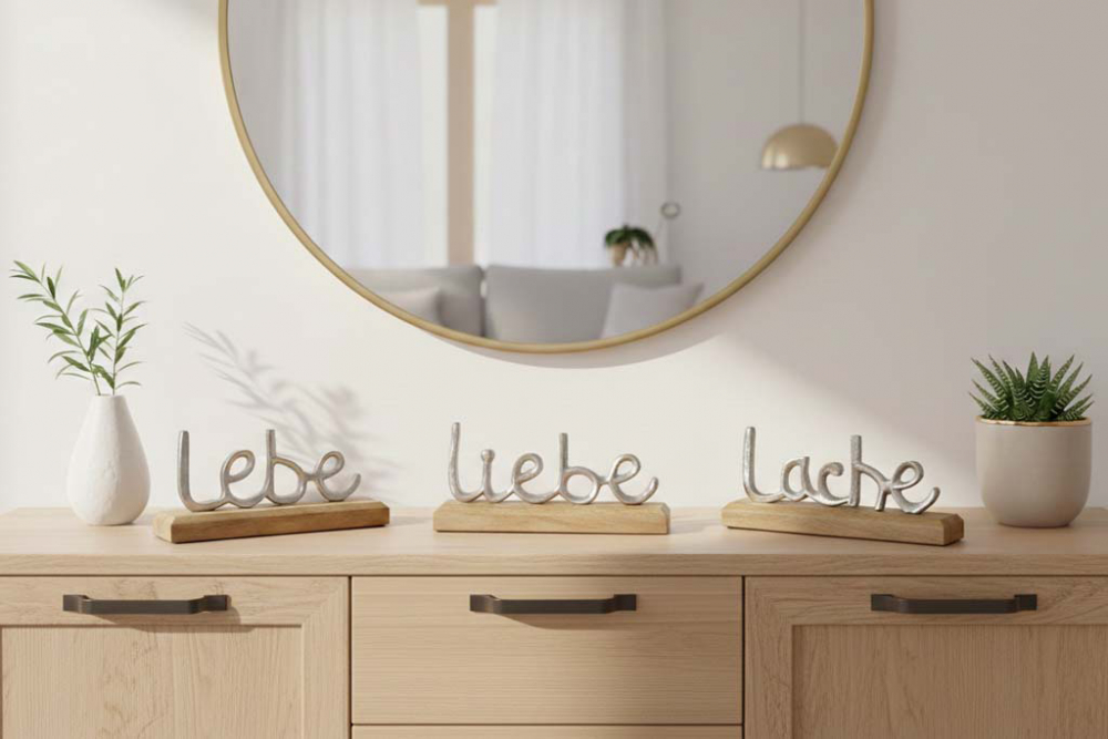 Schriftzug Lebe Liebe Lache 3er Set aus Holz