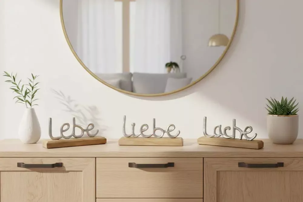 Schriftzug Lebe Liebe Lache 3er Set aus Holz