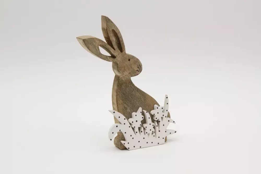 Holz Hase mit Blumen Mangoholz Dekoratives Wohnaccessoire bestellen