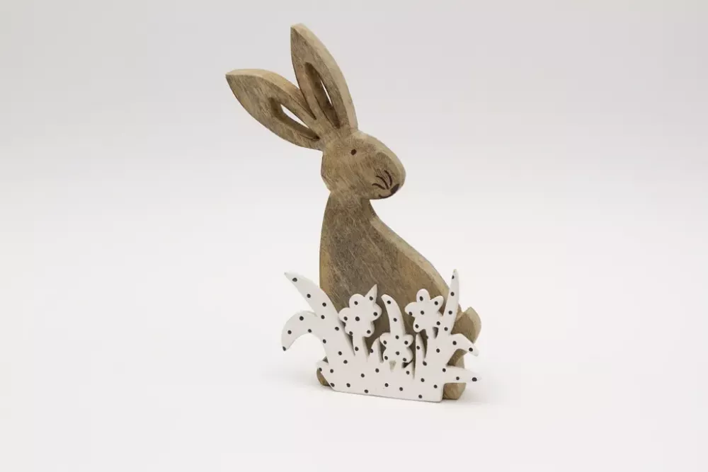 Frühlingshase aus Mangoholz Blumendeko Geschenkidee für Zuhause
