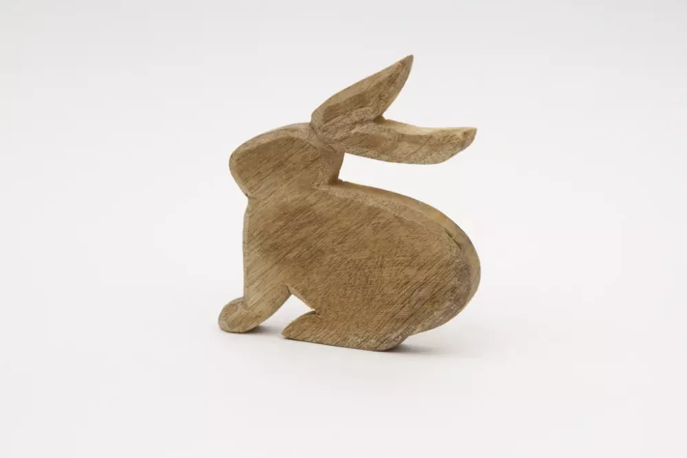 rustikaler Hase aus Mangoholz Dekoplatte Regaldeko bestellen