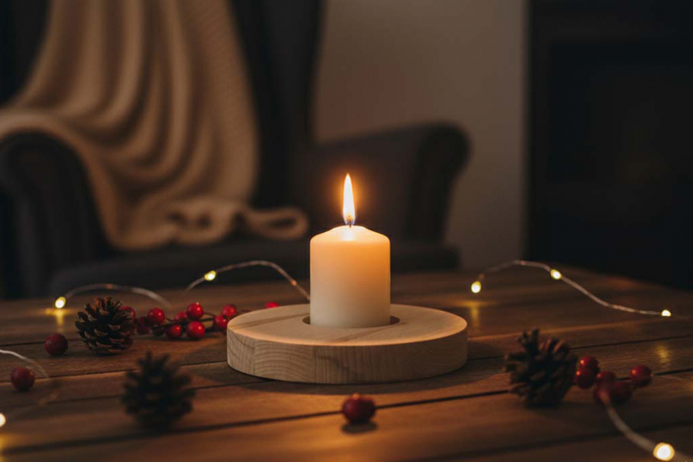 Kerzenbrett aus Holz Buche 18 cm – natürliche Tischdeko