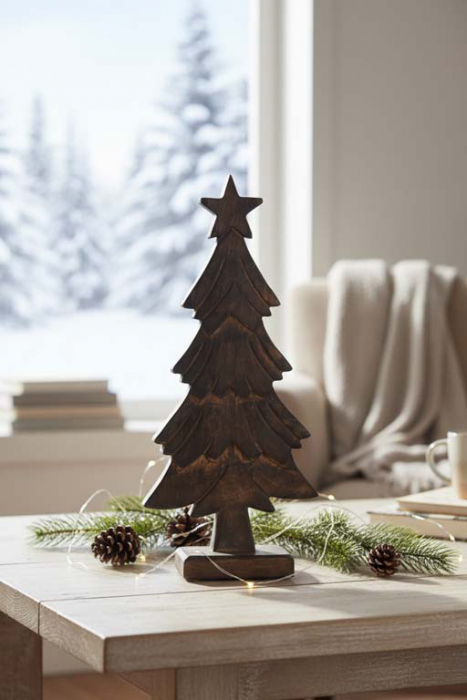 Tannenbaum aus Mangoholz braun – 32 cm hohe Weihnachtsdeko für festliche Atmosphäre