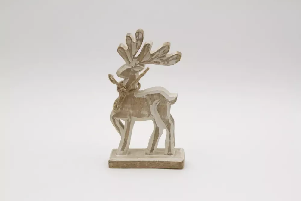 Hirsch aus Mangoholz natur-weiß – elegante Weihnachtsdekoration