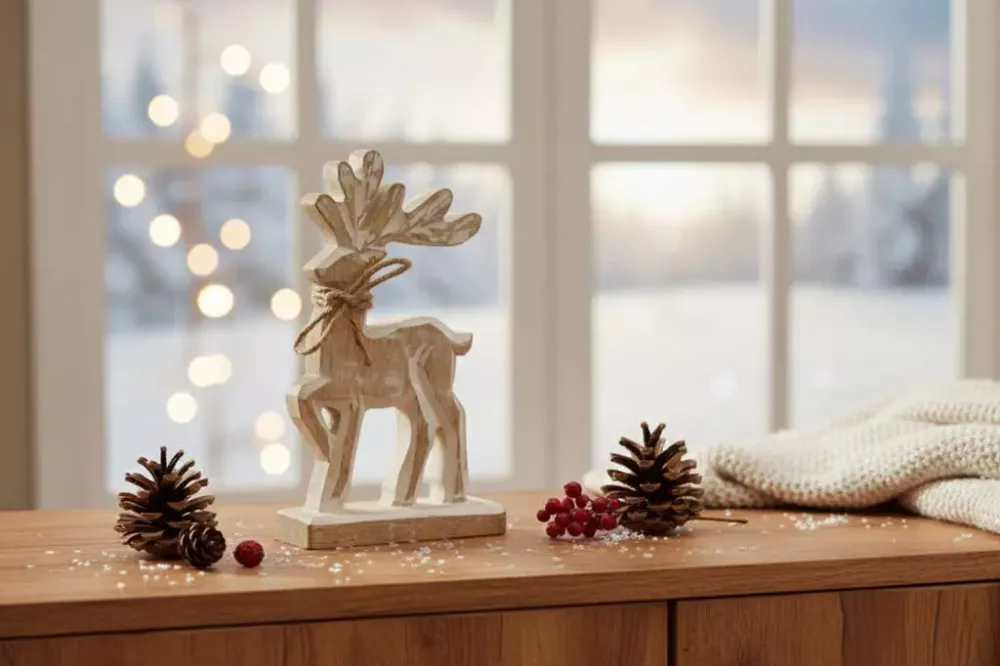 Hirsch aus Mangoholz natur-weiß – elegante Weihnachtsdekoration