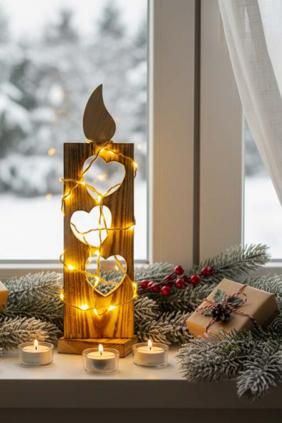 Holzkerze Herz LED - Altholz