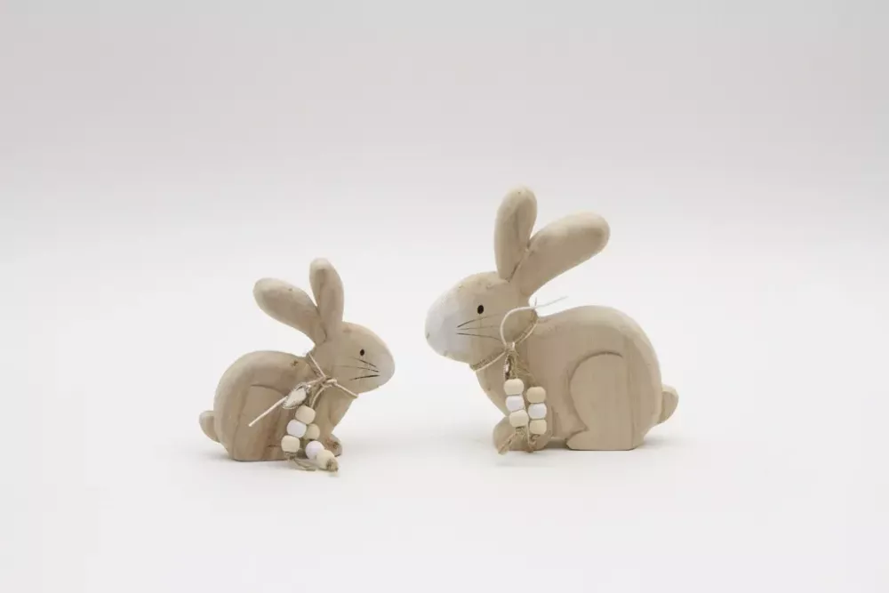 Hase aus Holz Set 2er Naturholz Figuren Osterdeko ideal als Geschenk