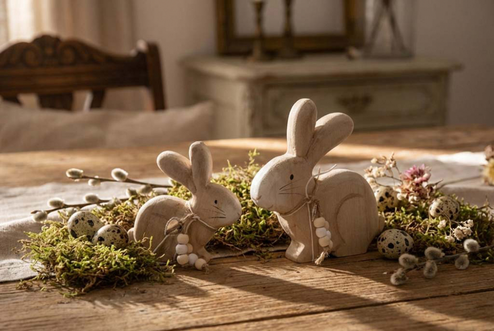 Osterhase aus Holz Set 2er Naturholz Figuren Osterdeko ideal als Geschenk