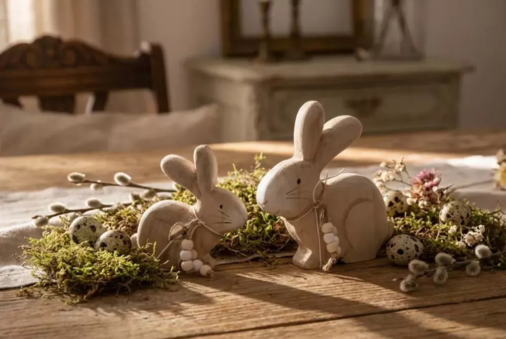 Osterhase aus Holz Set 2er Naturholz Figuren Osterdeko ideal als Geschenk