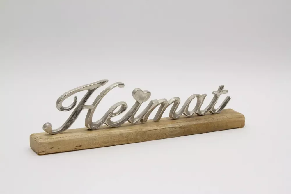 Eleganter Schriftzug Heimat aus Metall Silber als Tischdeko