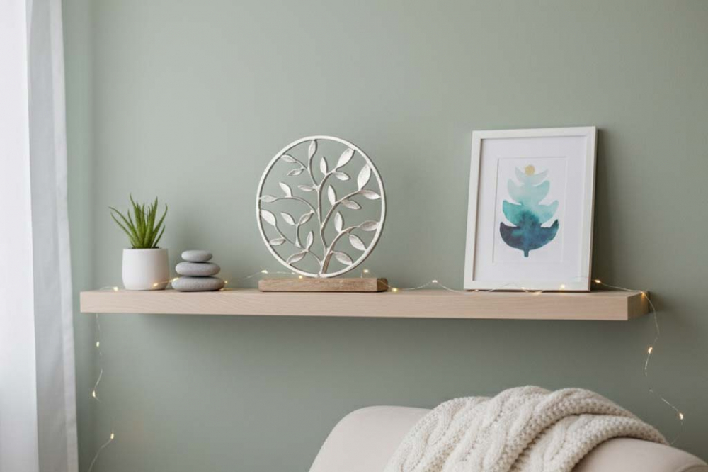 Silberner Lebensbaum aus Metall auf Holzsockel – elegante Frühlingsdeko.