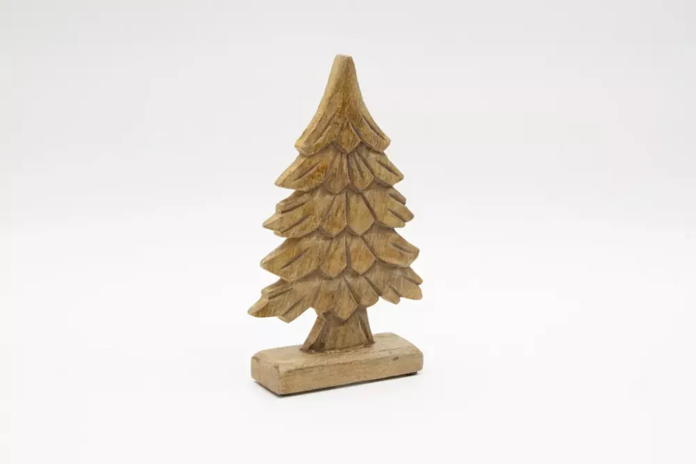 Rustikaler Tannenbaum aus Mangoholz – 27 cm hohe Dekofigur für Tisch, Fensterbank oder Regal