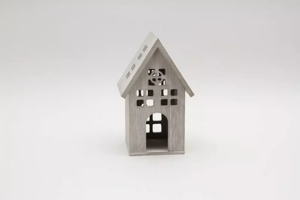 Minimalistisches Holzhaus in Grau – ideales Geschenk für Deko-Fans.