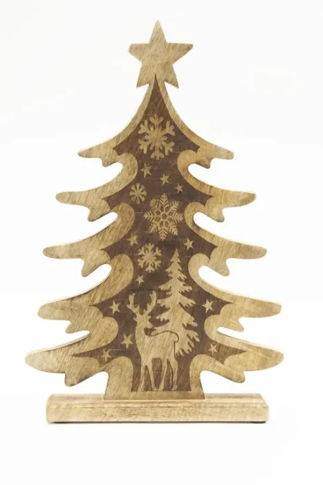 Tannenbaum aus Mangoholz mit Gravur – 37 cm Weihnachtsdeko für festliche Atmosphäre