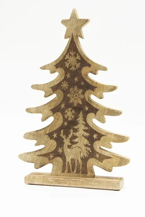 Tannenbaum aus Mangoholz mit Gravur – stilvolle Deko für Tisch, Fensterbank oder Regal