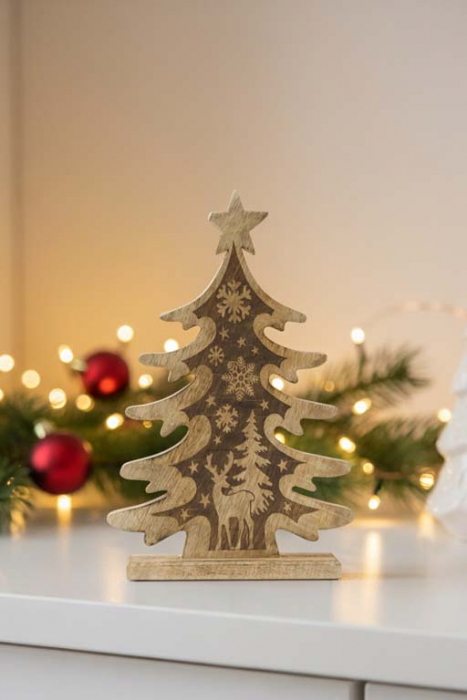 Tannenbaum aus Mangoholz mit Gravur – stilvolle Deko für Tisch, Fensterbank oder Regal
