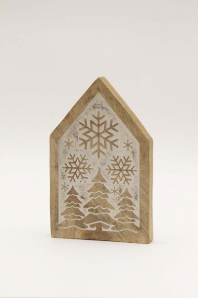 Winter- und Weihnachtsdeko Holzhaus mit Schneeflocke – jetzt kaufen
