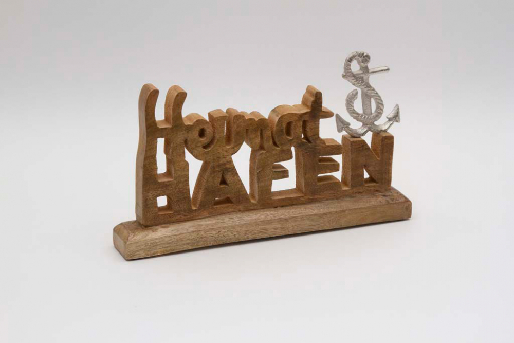 Holz-Metall Schriftzug Heimathafen – nordisches Flair für Zuhause, Wohnzimmer und Flur