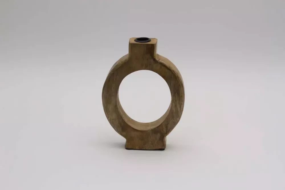 Runde Holzvase aus massivem Holz als moderne Dekoration für Wohnräume