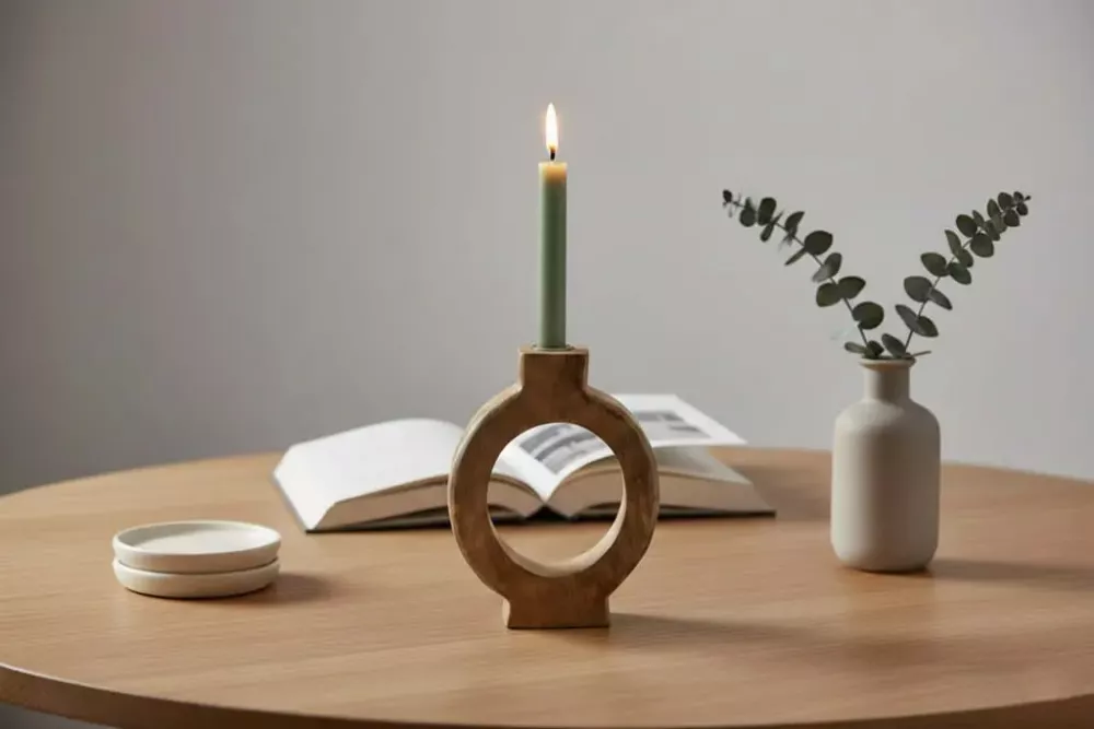 Dekorative Holzvase im Ringdesign für Tisch, Regal oder Sideboard