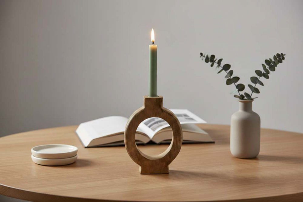 Dekorative Holzvase im Ringdesign für Tisch, Regal oder Sideboard