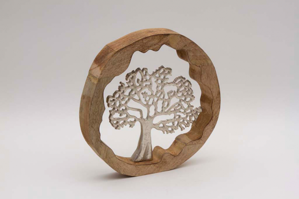 Moderner Lebensbaum aus Metall und Mangoholz als elegante Dekoidee für Zuhause – jetzt entdecken und kaufen