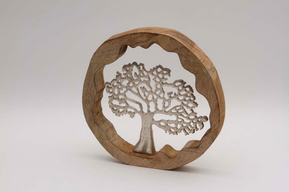 Moderner Lebensbaum aus Metall und Mangoholz als elegante Dekoidee für Zuhause – jetzt entdecken und kaufen