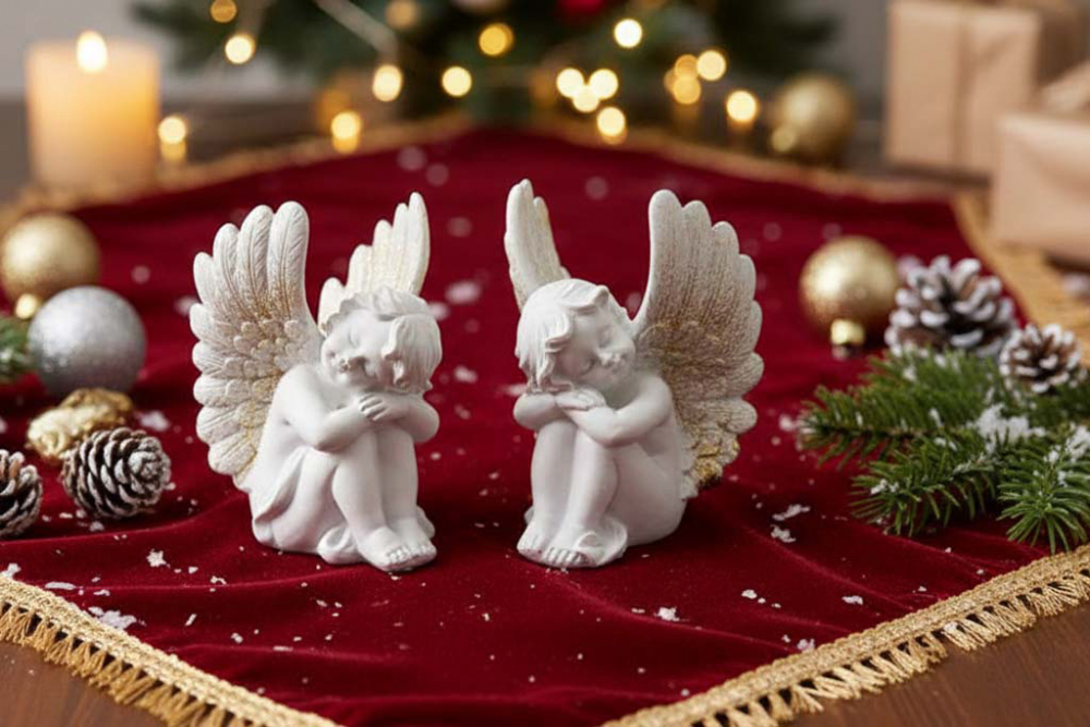 Engelsfigur sitzend, schlafend, weiß mit Glitzerflügeln – stilvolle Deko jetzt bestellen