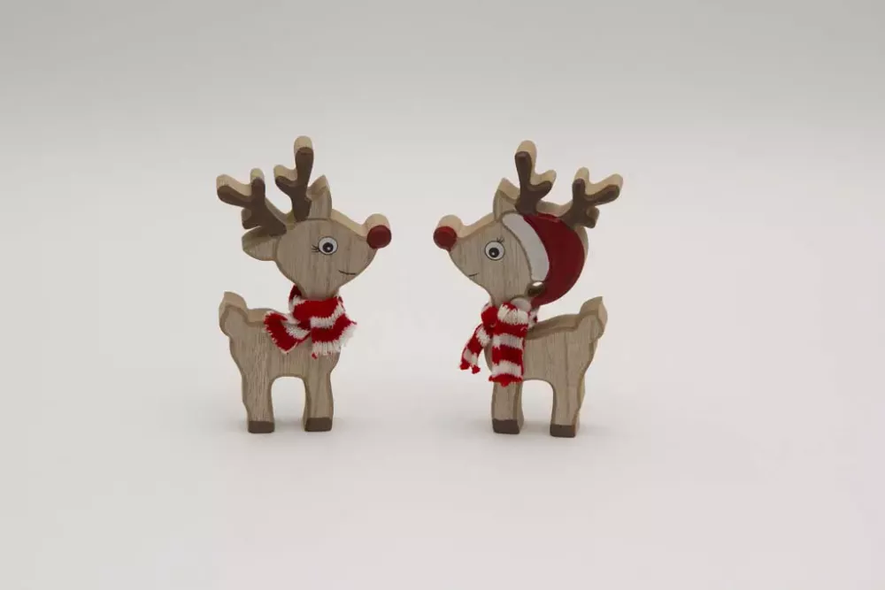 Dekorative Holz Rentier Figur mit Schal als Weihnachtsdeko jetzt kaufen