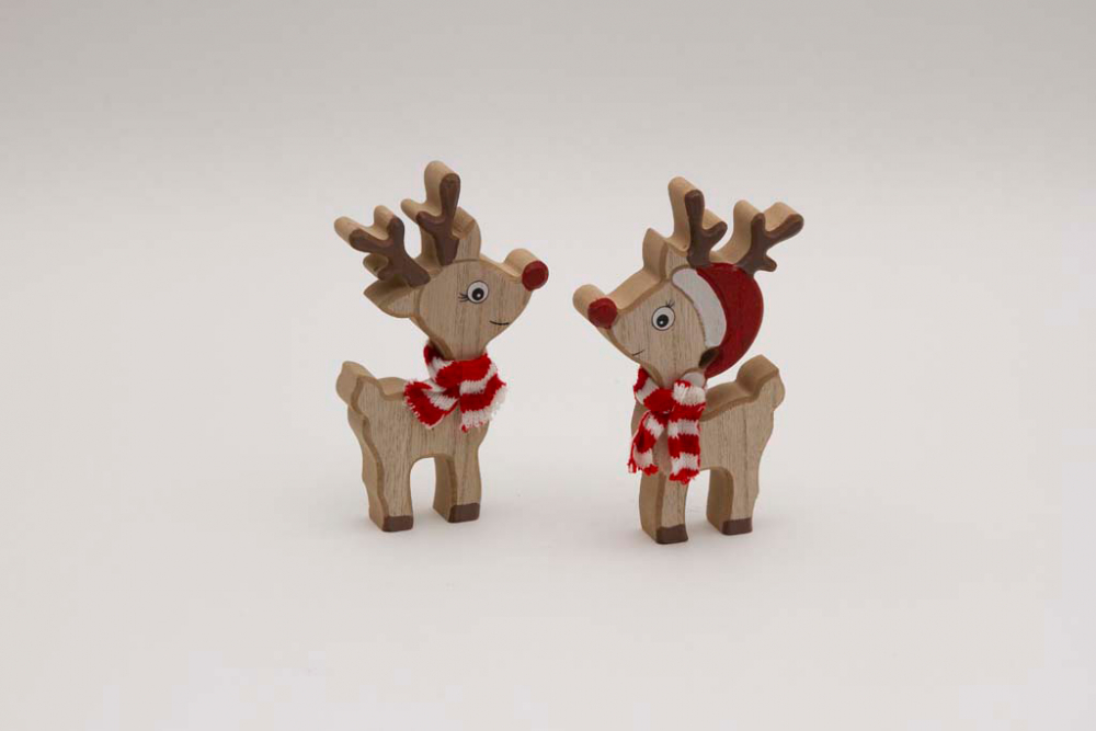 Weihnachtliche Rentier Dekofigur aus Holz für Tisch und Regal kaufen