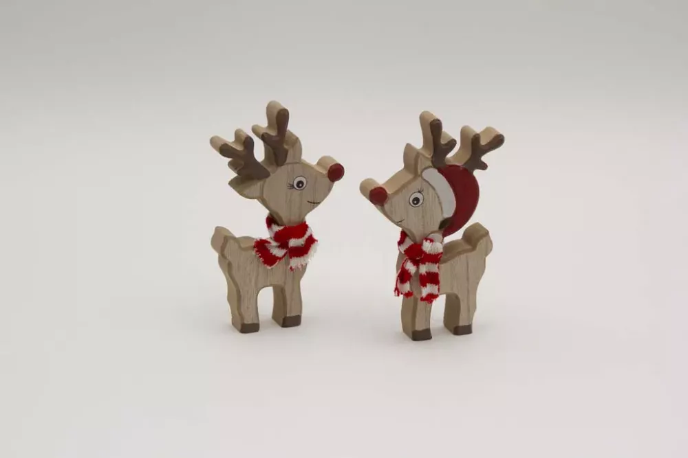 Weihnachtliche Rentier Dekofigur aus Holz für Tisch und Regal kaufen