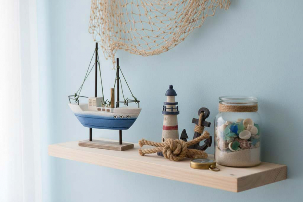 Dekoratives Holzboot im Küstenstil mit Masten und Aufbauten für maritime Dekoration – jetzt kaufen