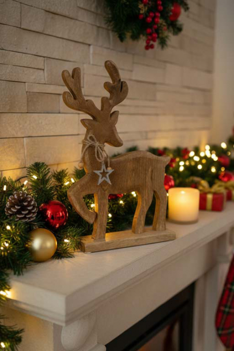 Holz Hirsch Figur im Landhausstil als stimmungsvolle Herbst- und Winterdeko