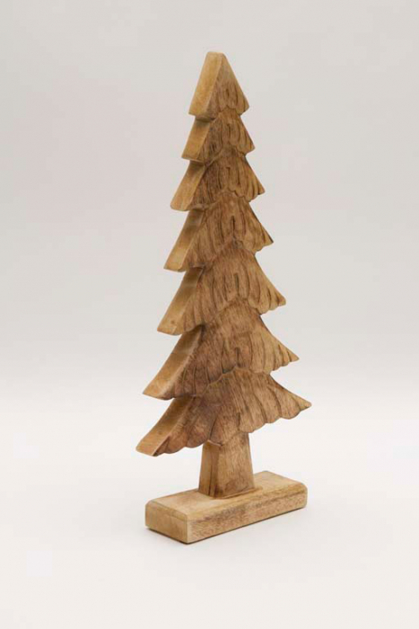 Dekorativer Baum aus Holz mit natürlicher Maserung als Winter- und Weihnachtsdeko