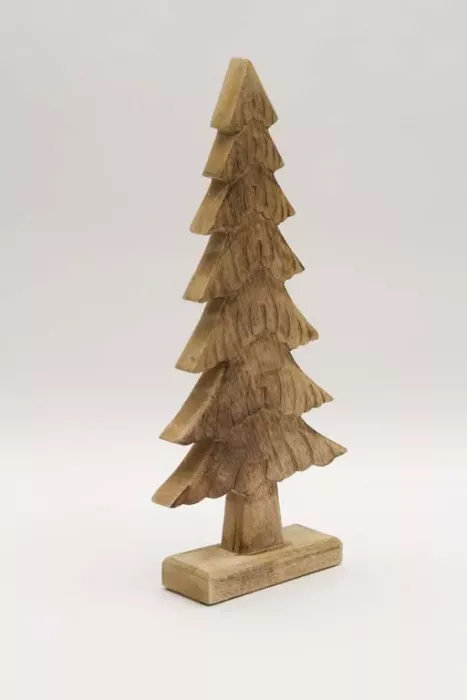 Dekorativer Baum aus Holz mit natürlicher Maserung als Winter- und Weihnachtsdeko